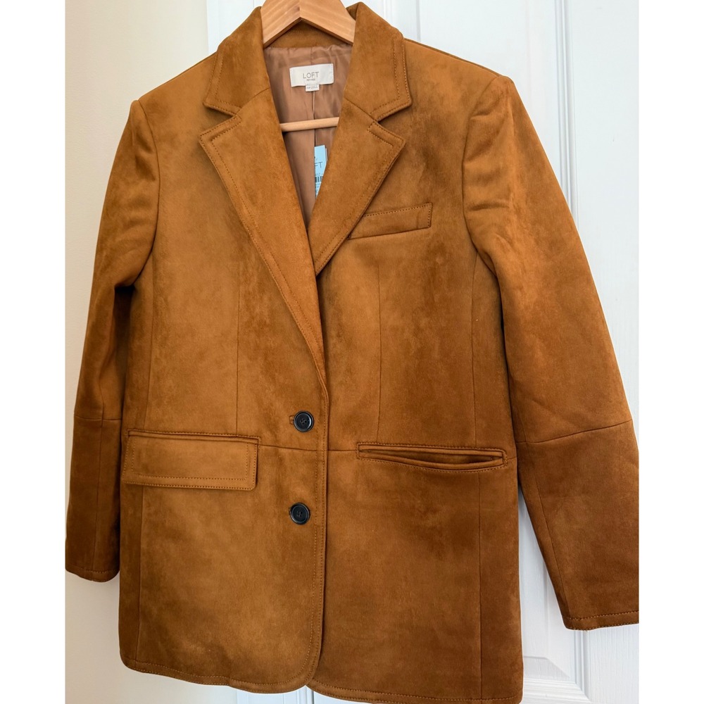 Loft Petites Faux Suede Blazer Camel Brown 2-Button Jacket 780868 Size 00P NEW